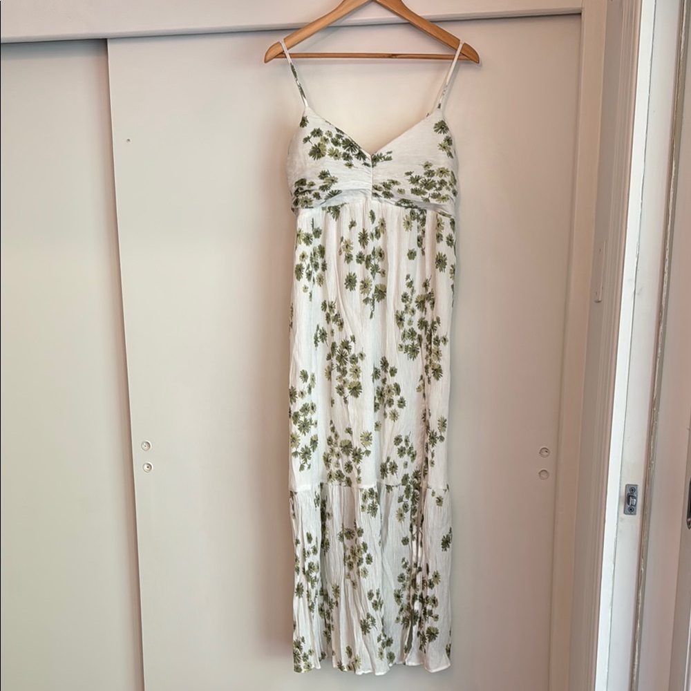 Abercrombie & Fitch White and Green Floral Midi Dress
